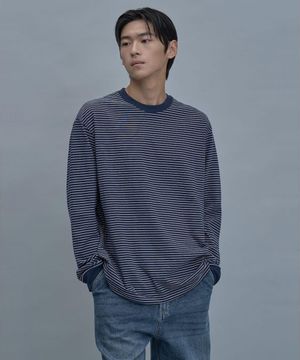 Basic Stripe Ls Tee  Navy
