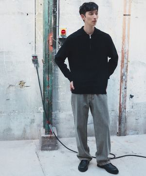 Washed Wide Denim Pants  Khaki