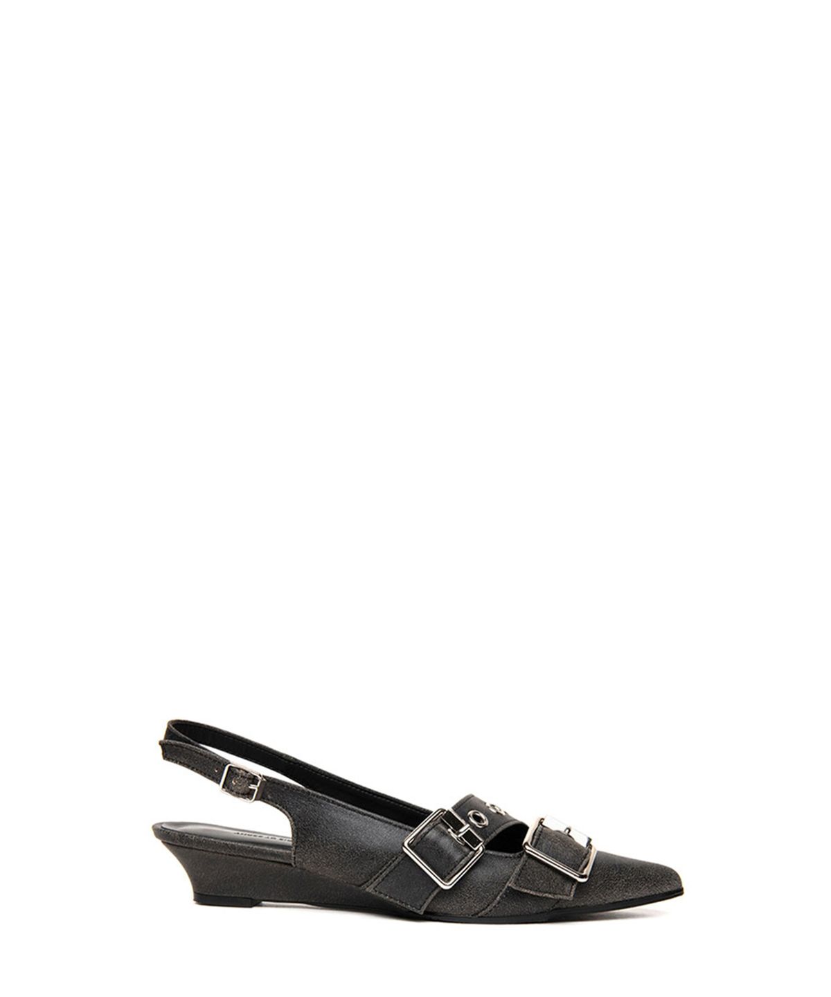 쓰리투에이티(THREE TO EIGHTY) CRACK BUCKLE SLINGBACK HEELS BLACK