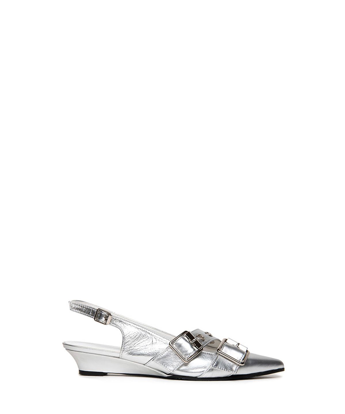 쓰리투에이티(THREE TO EIGHTY) BUCKLE SLINGBACK HEELS SILVER