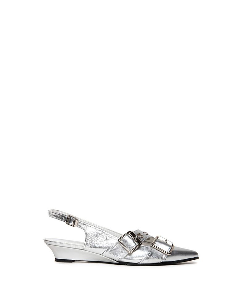 BUCKLE SLINGBACK HEELS SILVER