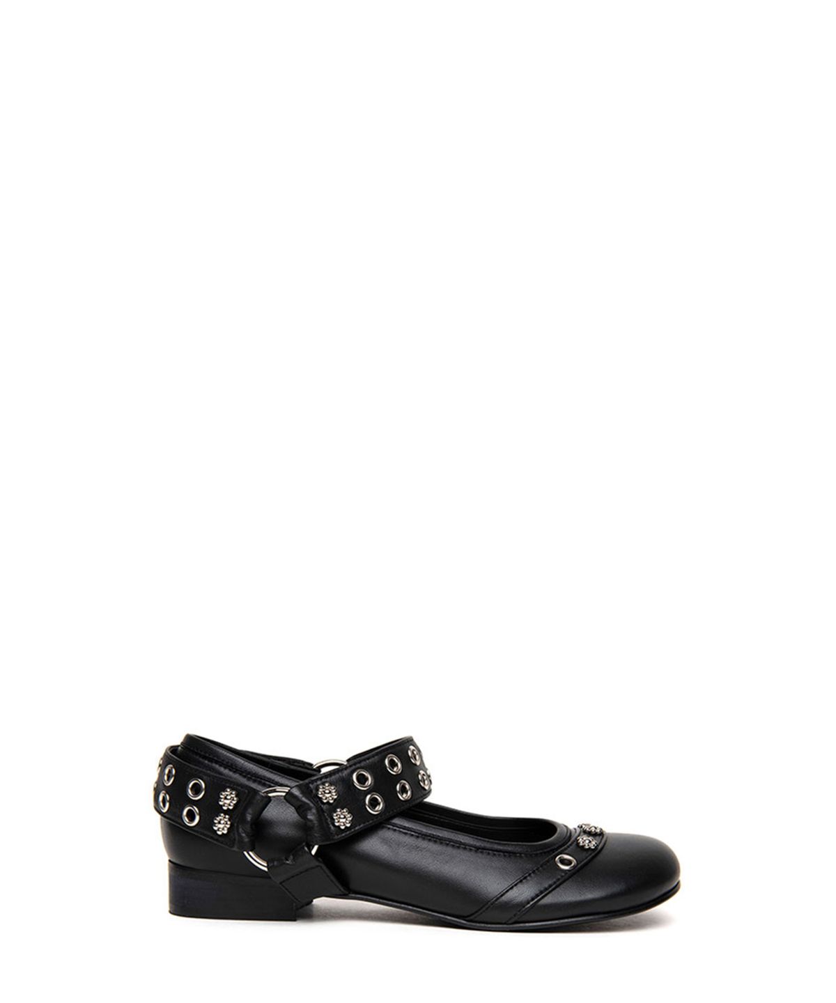 쓰리투에이티(THREE TO EIGHTY) BIKER BALLERINA FLATS BLACK