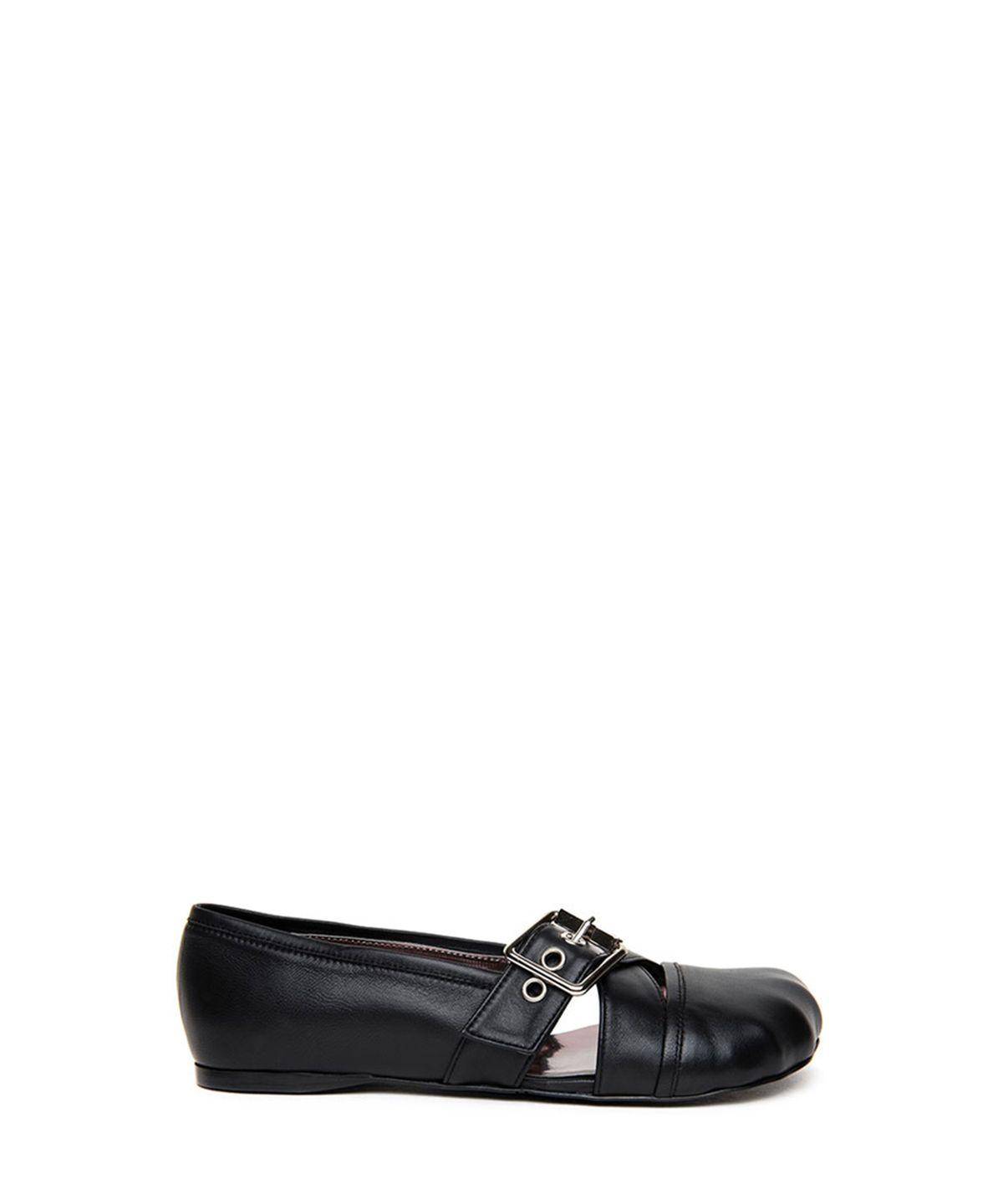 쓰리투에이티(THREE TO EIGHTY) ANIMAL CROSS BUCKLE FLATS BLACK