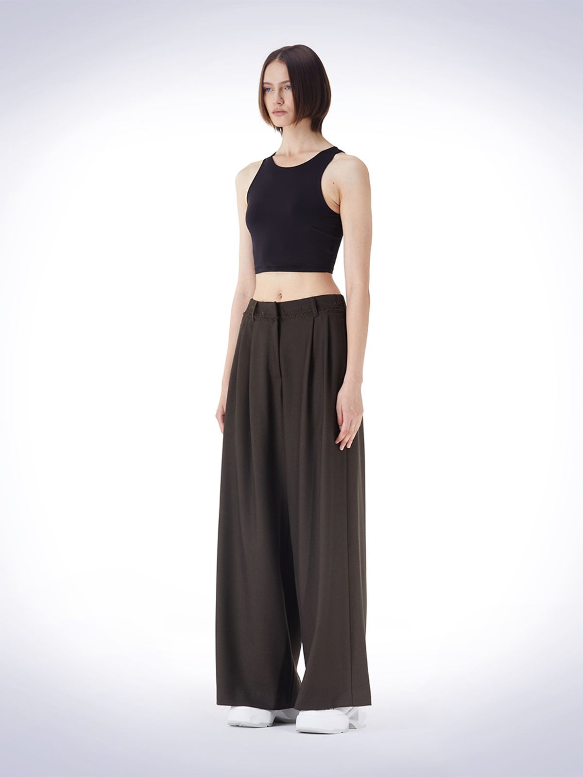 하우스공칠이씨(HAUS072C) WAIST DETAIL WIDE WOOL PANTS BROWN