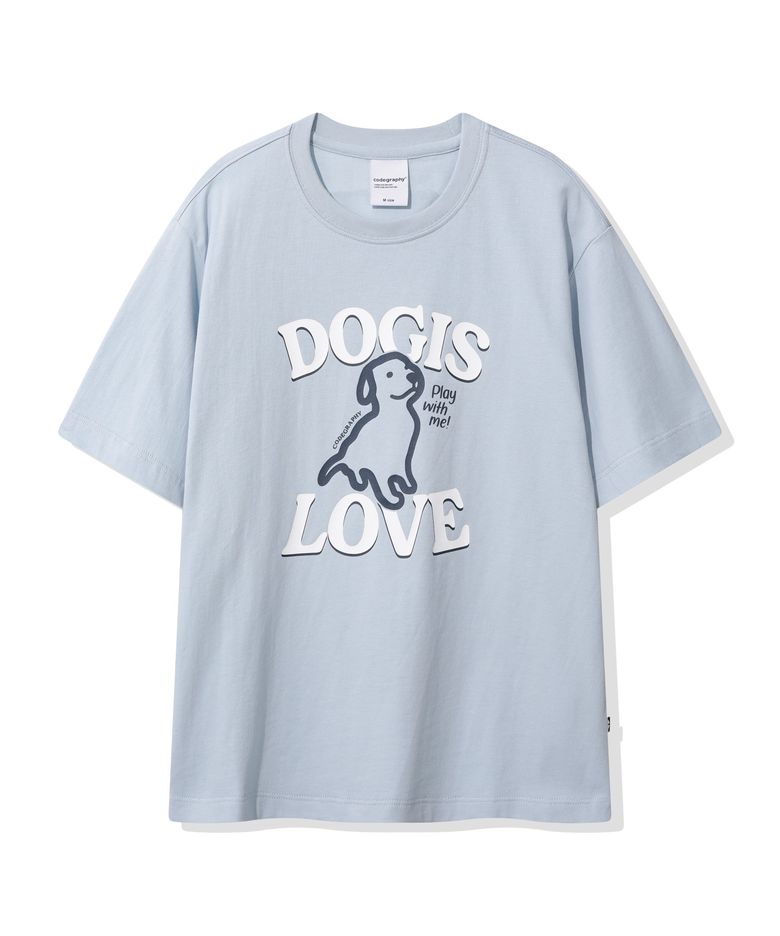 (우먼) DOG IS LOVE 반소매 티셔츠_스카이블루