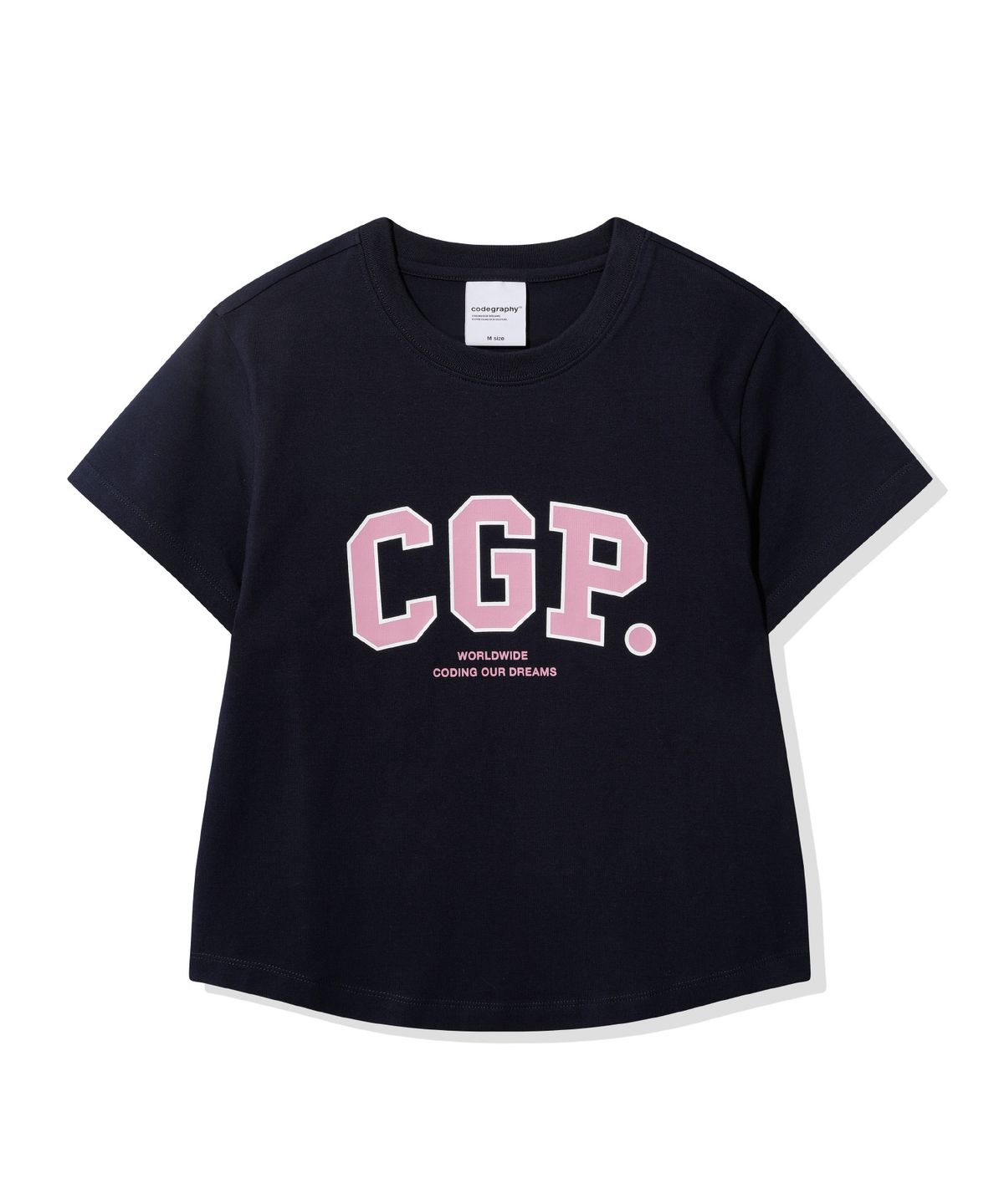 코드그라피(CGP) (우먼) 슬림핏 CGP 아치 로고 반소매 티셔츠_네이비