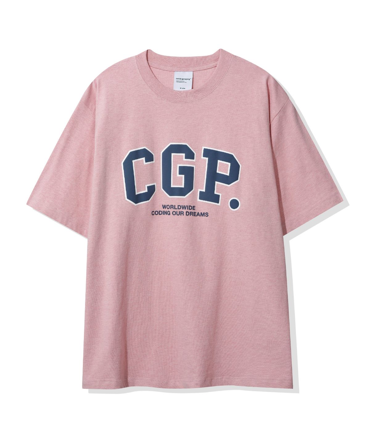 코드그라피(CGP) CGP 아치 로고 유색멜란지 반소매 티셔츠_페일핑크