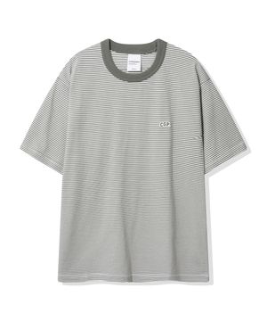 핀 스트라이프 반소매 티셔츠_카키