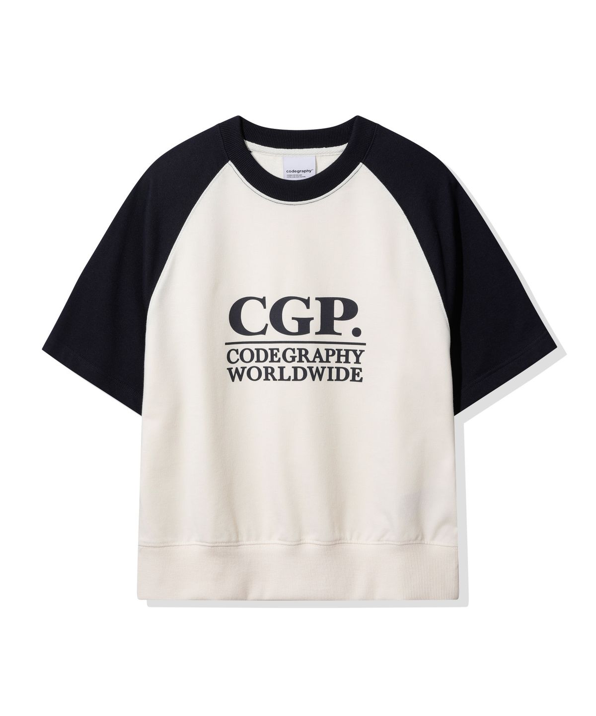 코드그라피(CGP) (우먼) 스퀘어 로고 배색 반소매 맨투맨_네이비