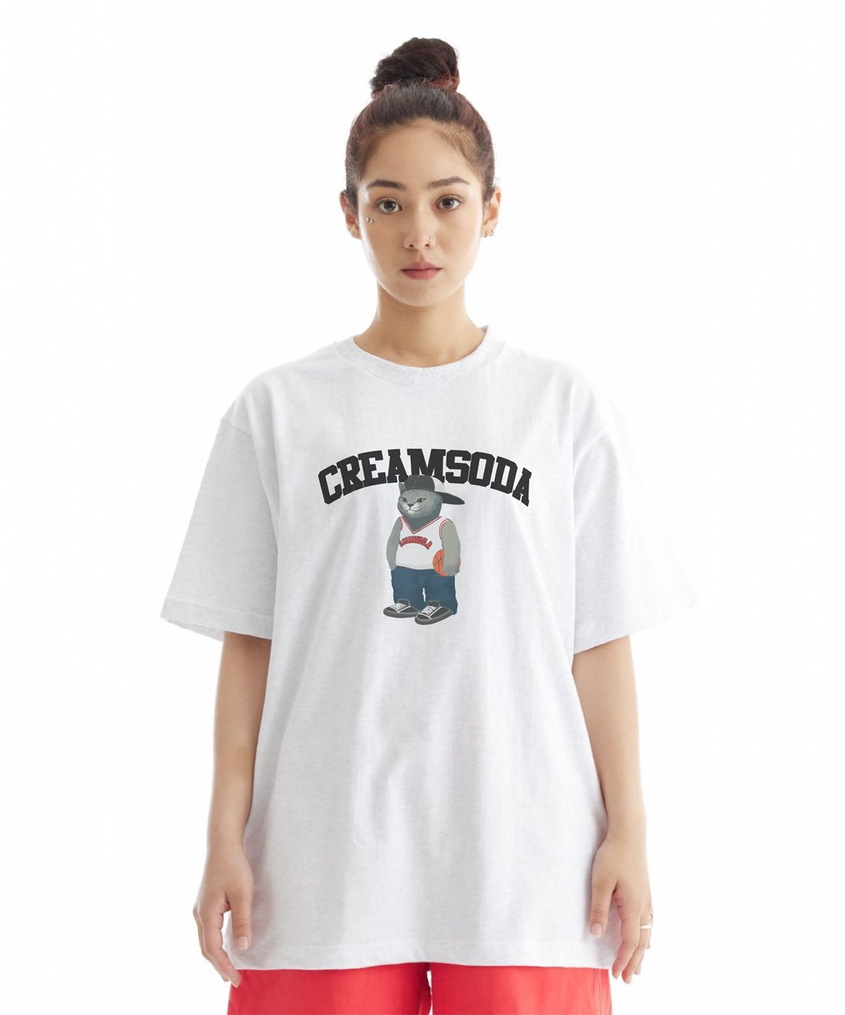 크림소다랩(CREAM SODA LAB) 크림소다 그레이 바스켓볼 반팔 티셔츠