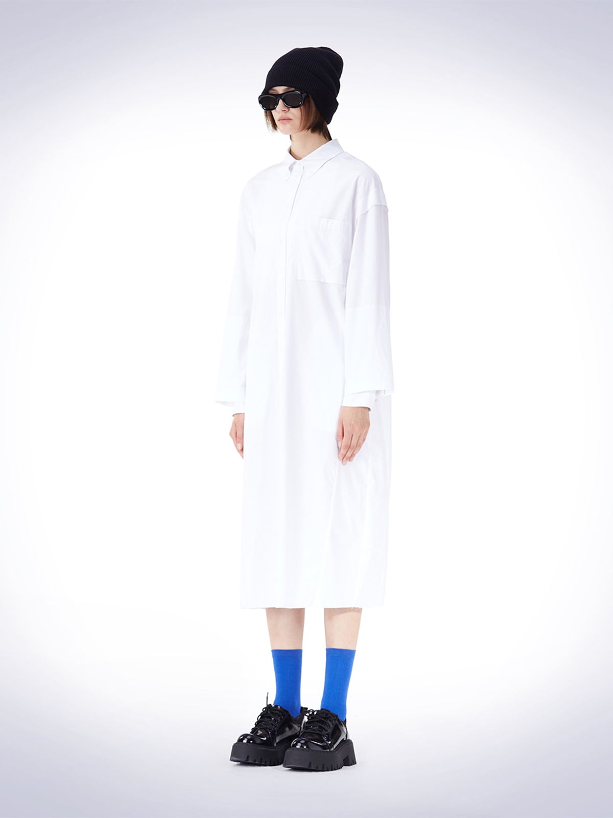 하우스공칠이씨(HAUS072C) DOUBLE LAYERED SLEEVE ONEPIECE WHITE
