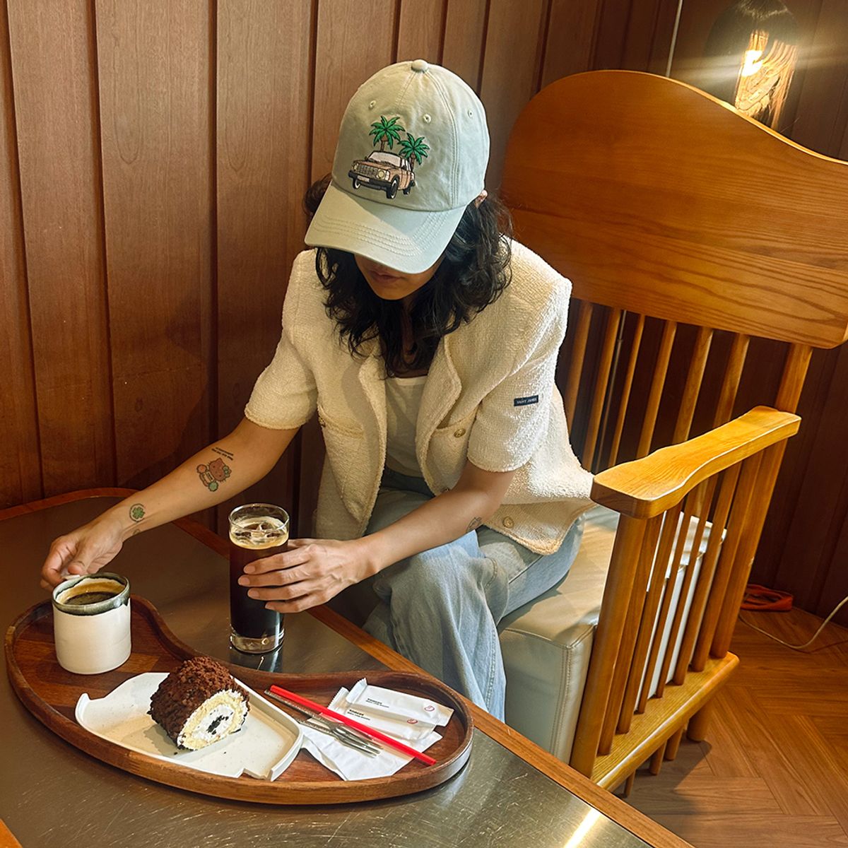 앤드씨유(AND SEE YOU) car embroidery ball cap mint olive-JCP0013