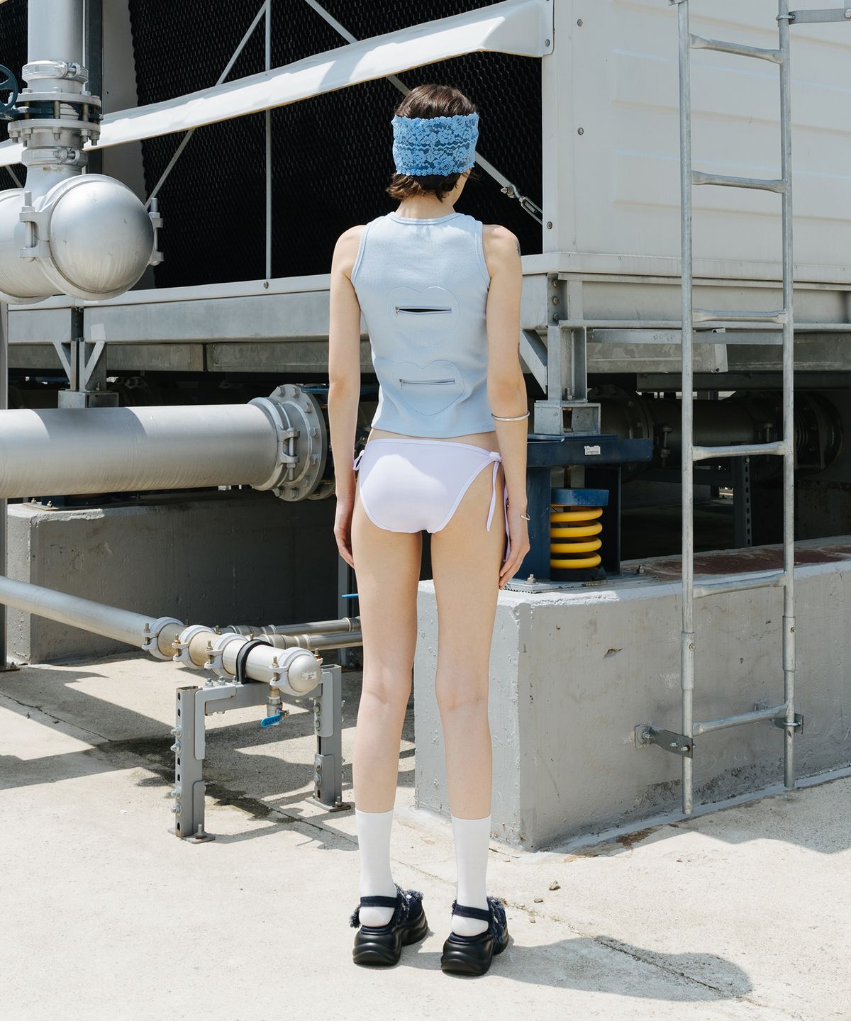 쓰리투에이티(THREE TO EIGHTY) BACK DOUBLE HEART TANK TOP BLUE