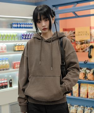오버핏 빈티지 피그먼트 후디 [브라운]