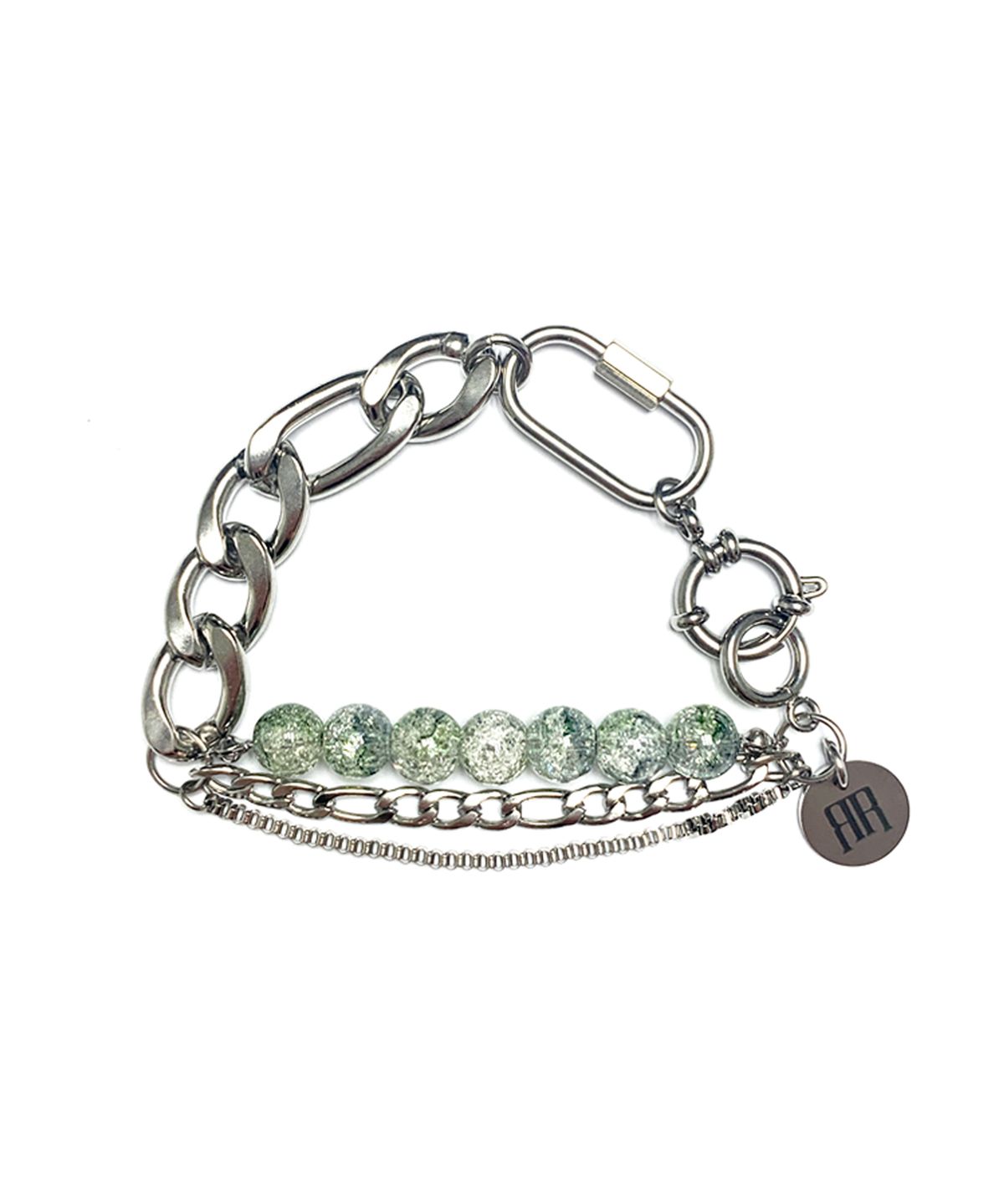 라드픽션(RAD FICTION) BARAT CARABINER GEMSTONE CHAIN BRACELET / CRACK GREEN