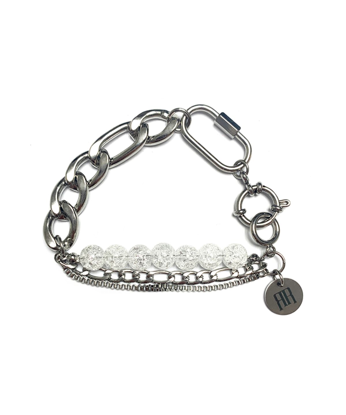 라드픽션(RAD FICTION) BARAT CARABINER GEMSTONE CHAIN BRACELET / CRACK WHITE