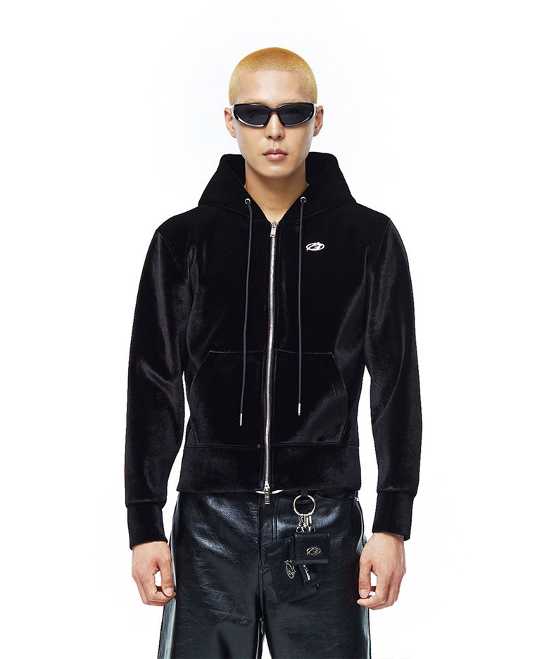 LOGO HOOD VELVET JACKET