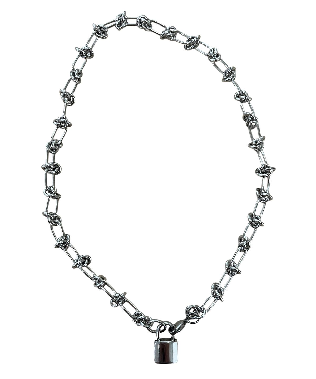 스케이터락(SK8ER ROCK) Padlock Mixed Ring Chain Necklace ((steel))