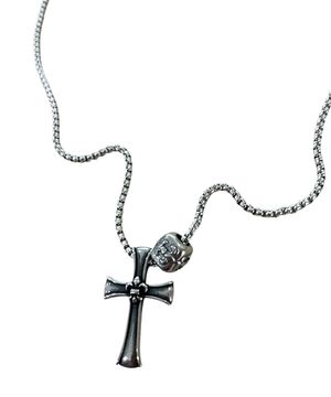 Antique Cross Long Chain Necklace ((steel))