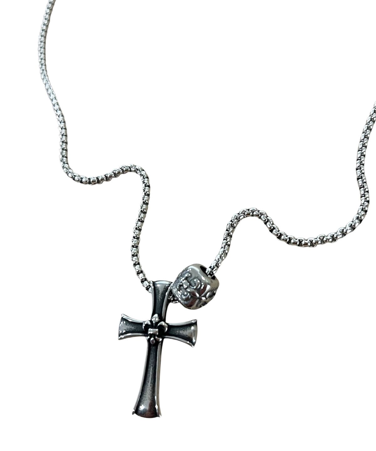 스케이터락(SK8ER ROCK) Antique Cross Long Chain Necklace ((steel))