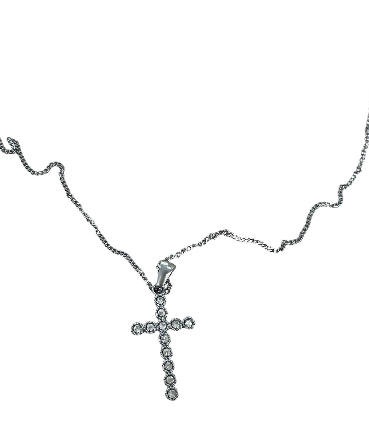 스케이터락(SK8ER ROCK) Cubic Cross Thin Chain Necklace ((streel))