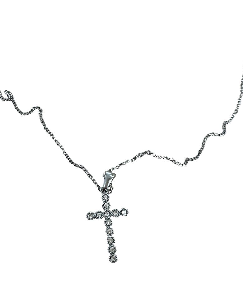 Cubic Cross Thin Chain Necklace ((streel))