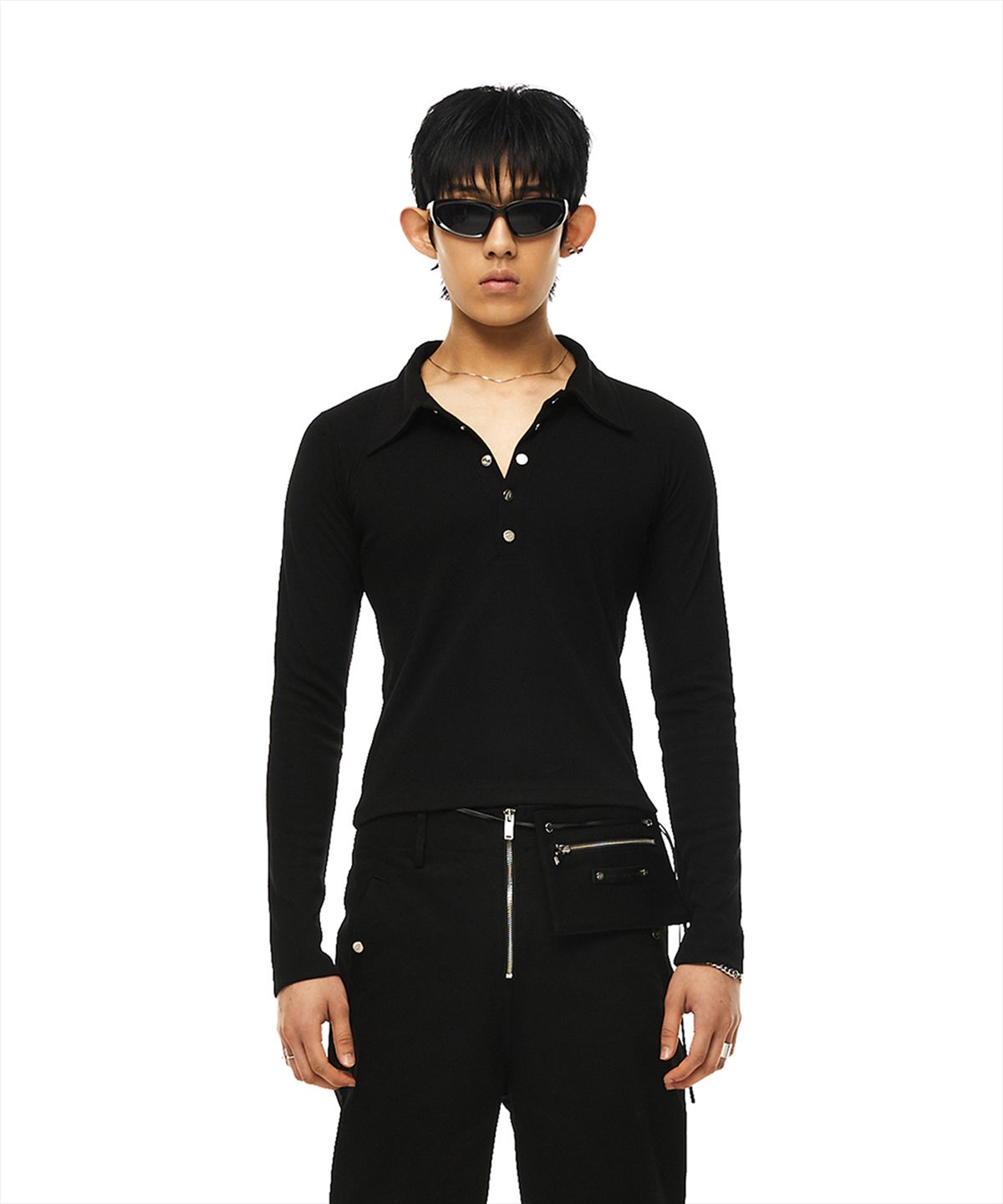 모어댄블랙(MORE THAN BLACK) SNAP COLLAR LONG SLEEVE