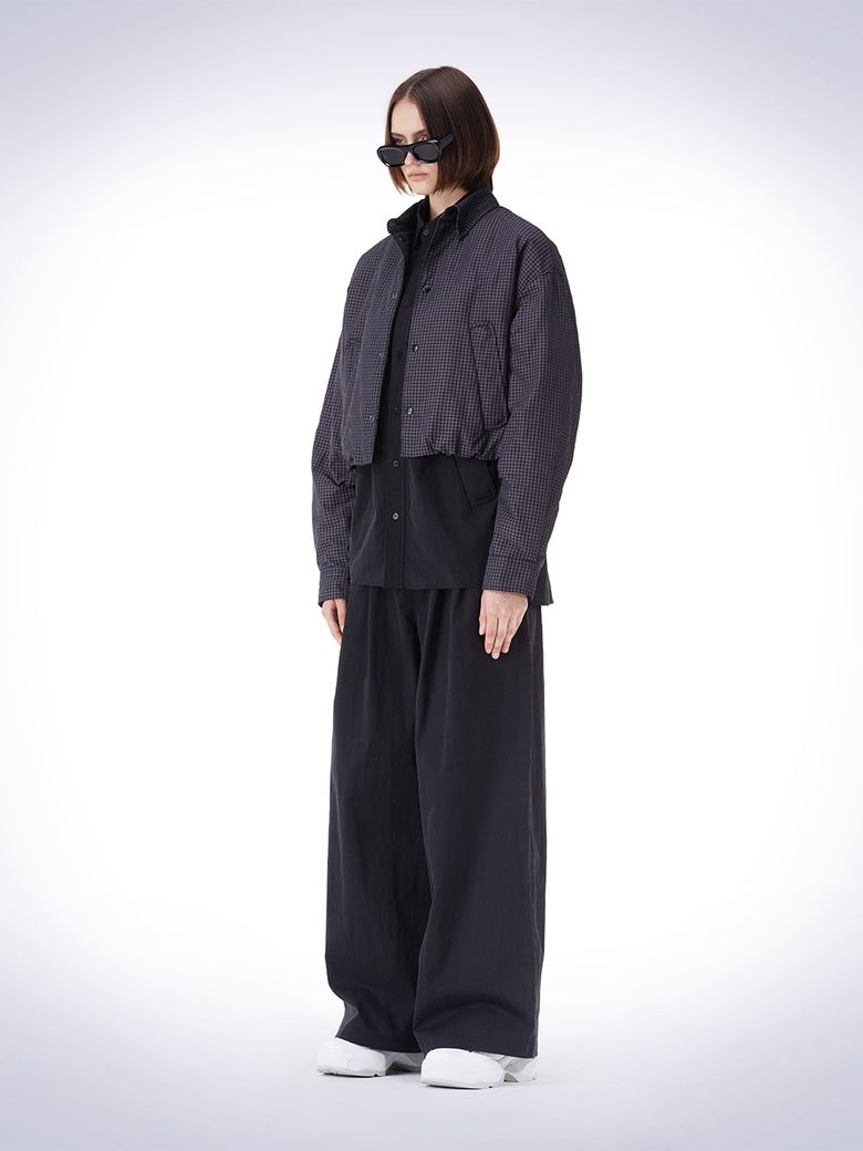 CROP PADDING CHECK JACKET NAVY
