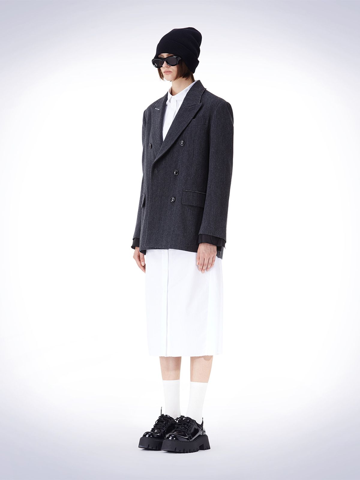 하우스공칠이씨(HAUS072C) HERRING BONE DOUBLE JACKET DARK GREY