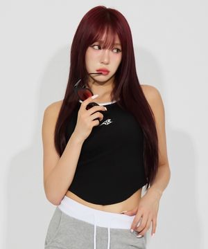 우먼스 배색 심볼 로고 슬리브리스_블랙