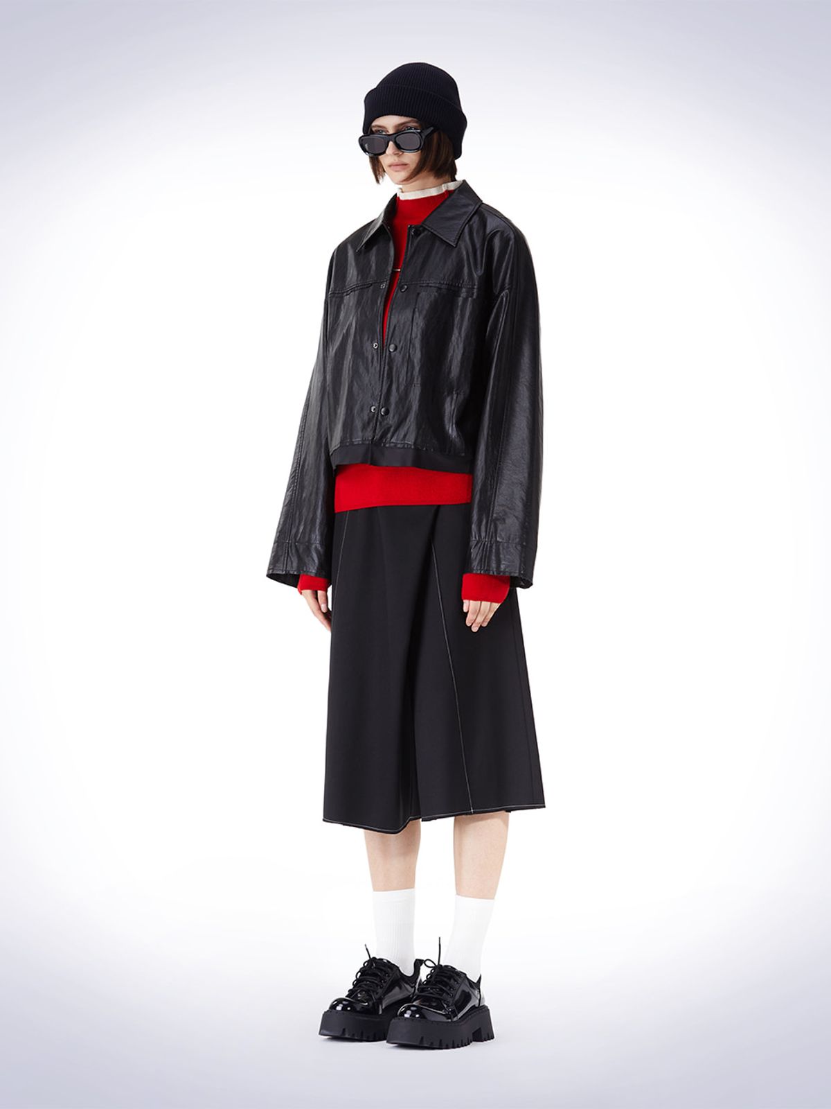 하우스공칠이씨(HAUS072C) BIG POCKET FAKE LEATHER JACKET BLACK