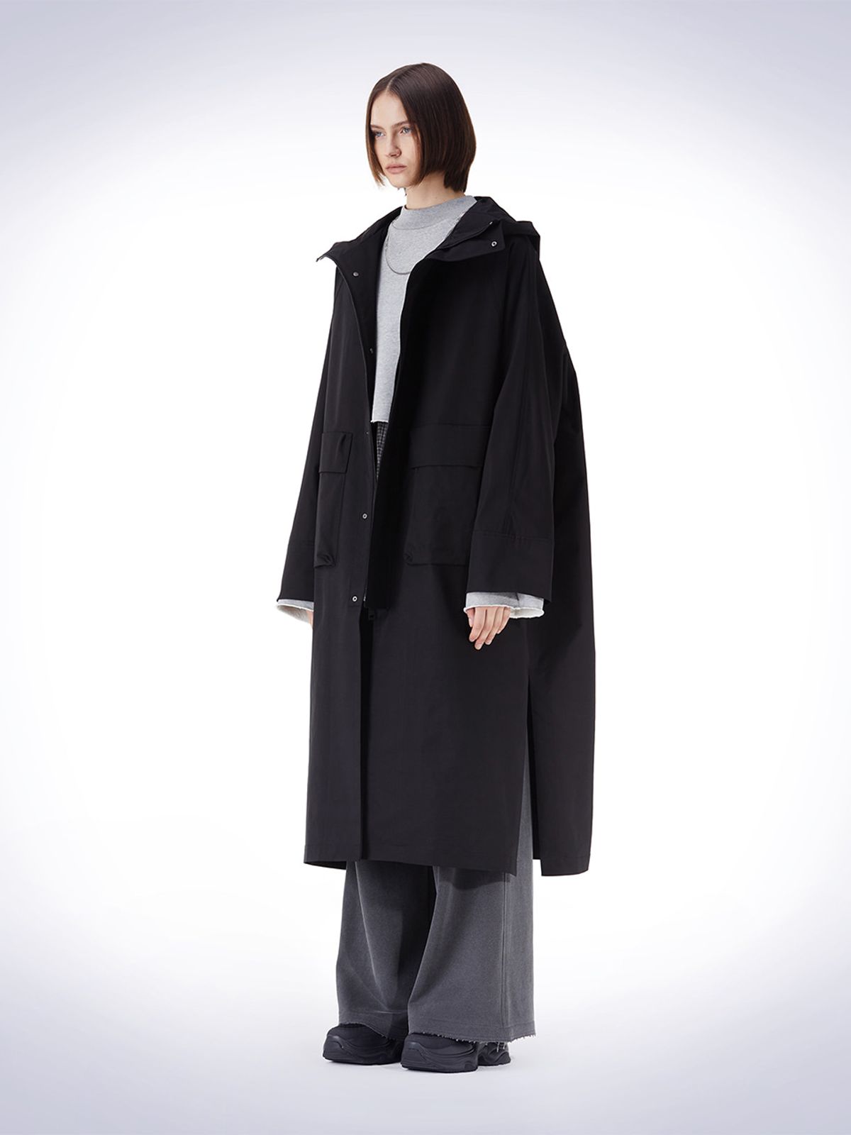 하우스공칠이씨(HAUS072C) DOLMAN SLEEVE HOODY COAT BLACK