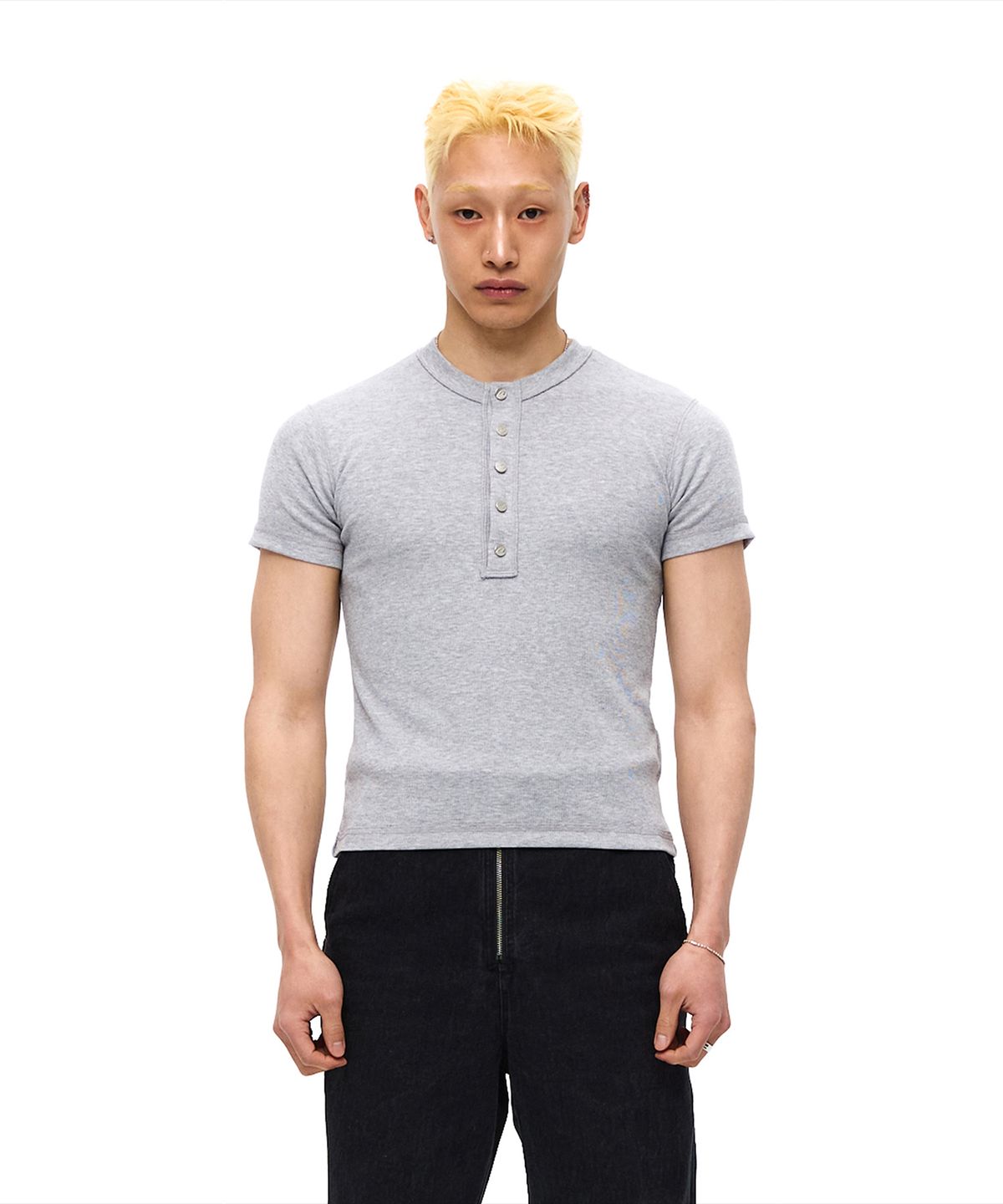 모어댄블랙(MORE THAN BLACK) CUT OFF SNAP HALF SLEEVE - GERY