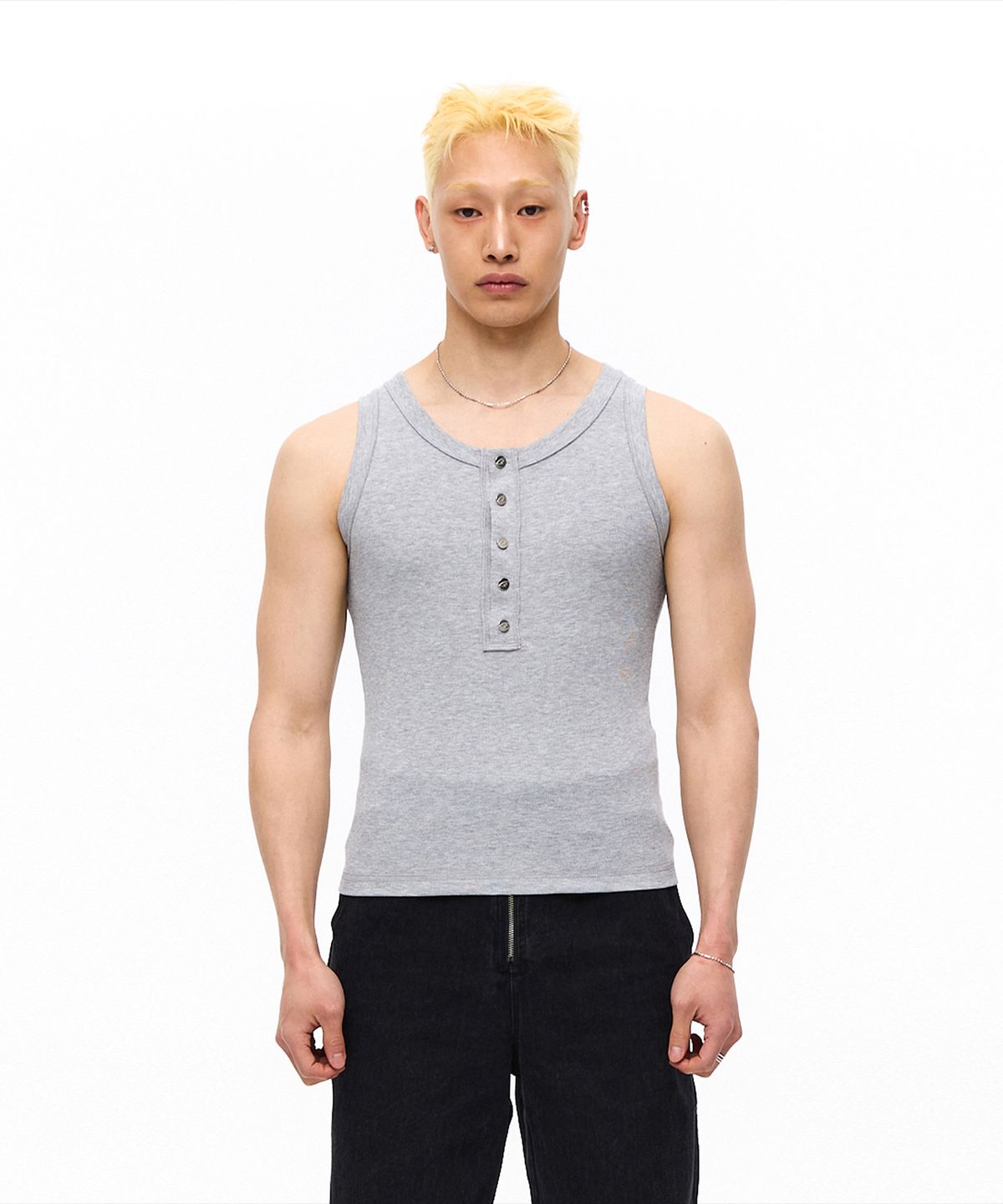 모어댄블랙(MORE THAN BLACK) CUT OFF SNAP SLEEVELESS - GERY
