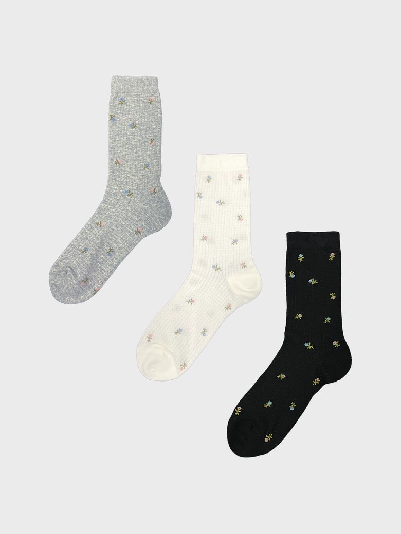 플라워 리브드 양말 3colors