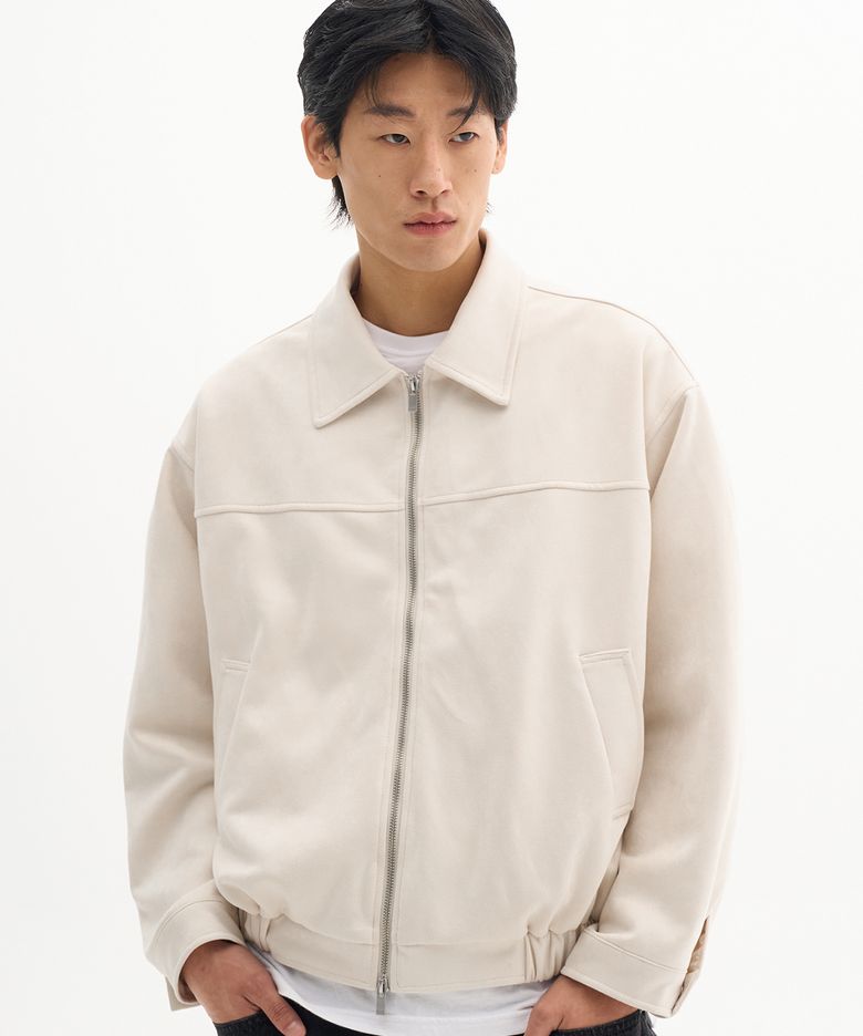 미니멀 워시드 크롬 하프 절개 오버핏 스웨이드 자켓 [베이지]