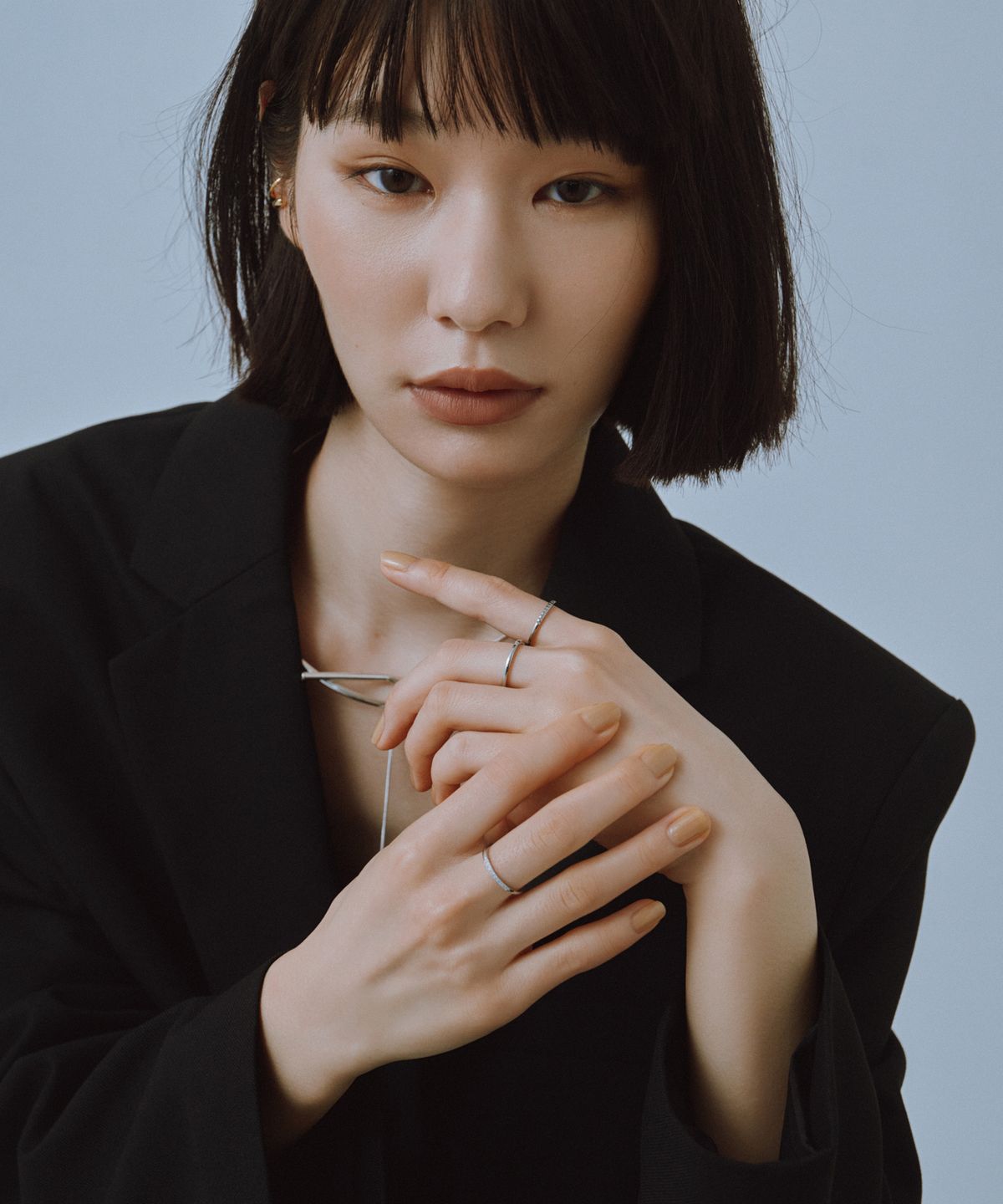 노비스도쿄(NOVICE TOKYO) 슬림 큐빅 링 3세트 CZ Ring 3 set［Stainless］/ Silver