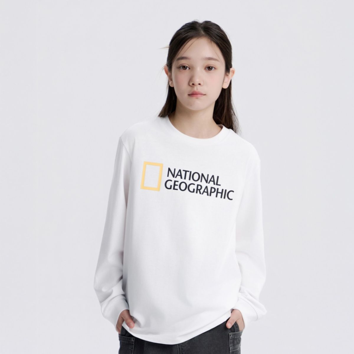 내셔널지오그래픽 키즈(NATIONAL GEOGRAPHIC KIDS) K253UTS902 베이직 빅로고 싱글 티셔츠 WHITE