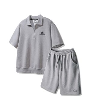 [SET] 솔로몬 카라 반집업 반팔티 CRUEL 와이드 밴딩 반바지 셋업