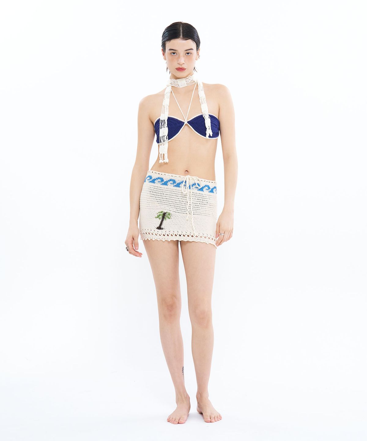 오로지(OROGEE) CROCHET BIKINI & TIE SET_NAVY