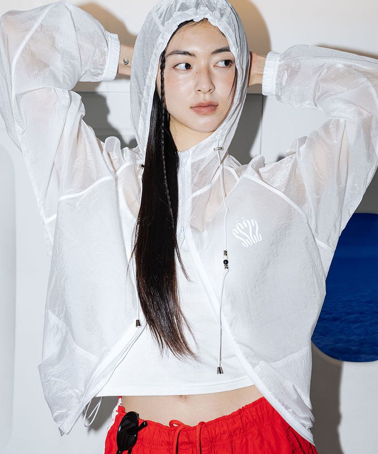 CRINKLE ZIP UP HOODIE_WHITE