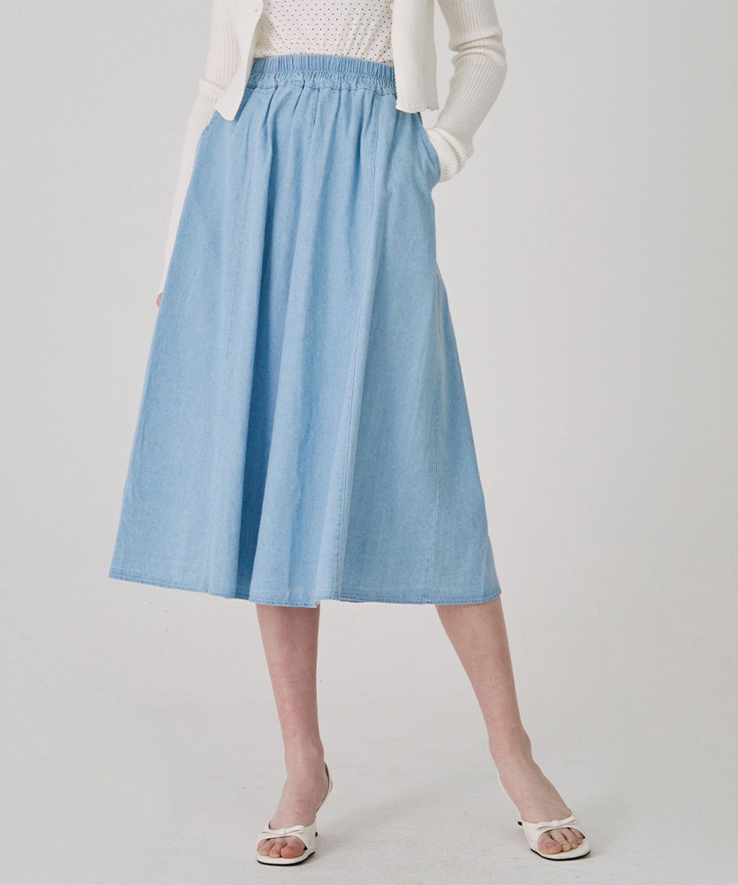 ★25SS新作★ITZAVIBE★SKYBLUE DOTTED LAYERED WRAP MIDI SKIRT Shop Midi Skirts at MUSINSA