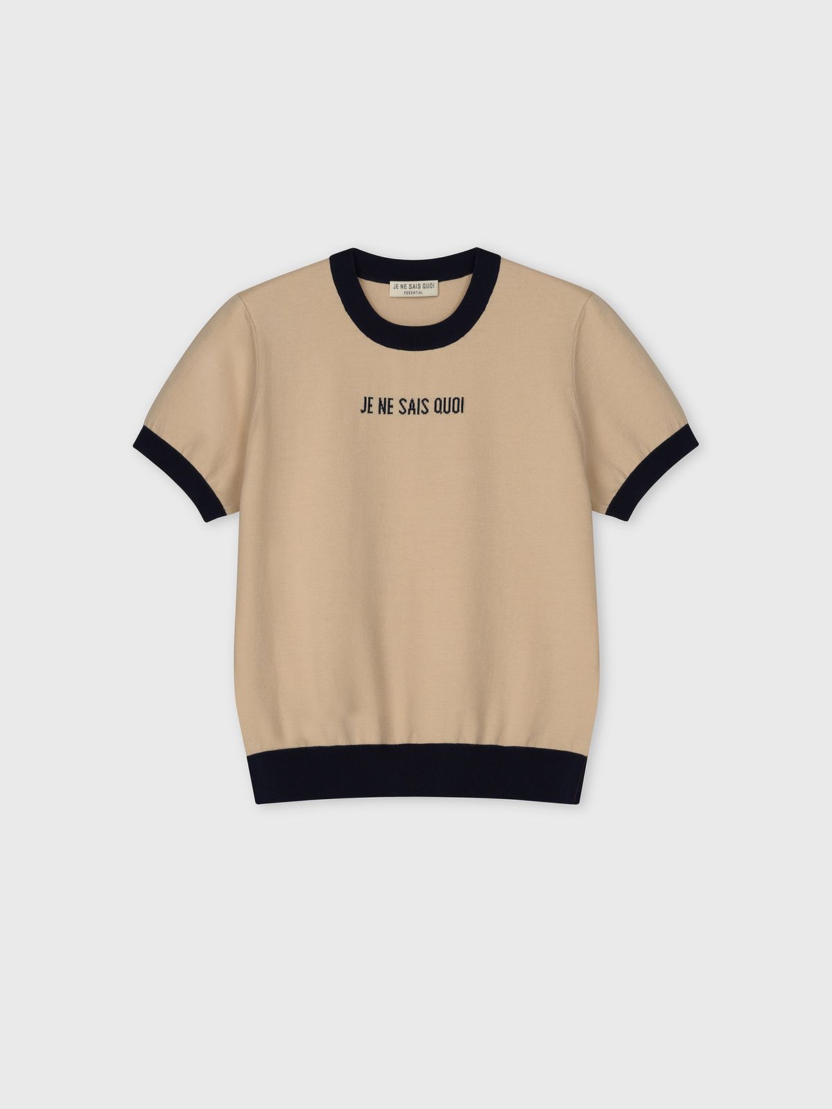 주느세콰(JE NE SAIS QUOI) 로고 티핑 반팔 니트_네이비