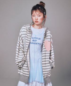 I LOVE APPLIQUE HOOD ZIP-UP MELANGE GREY