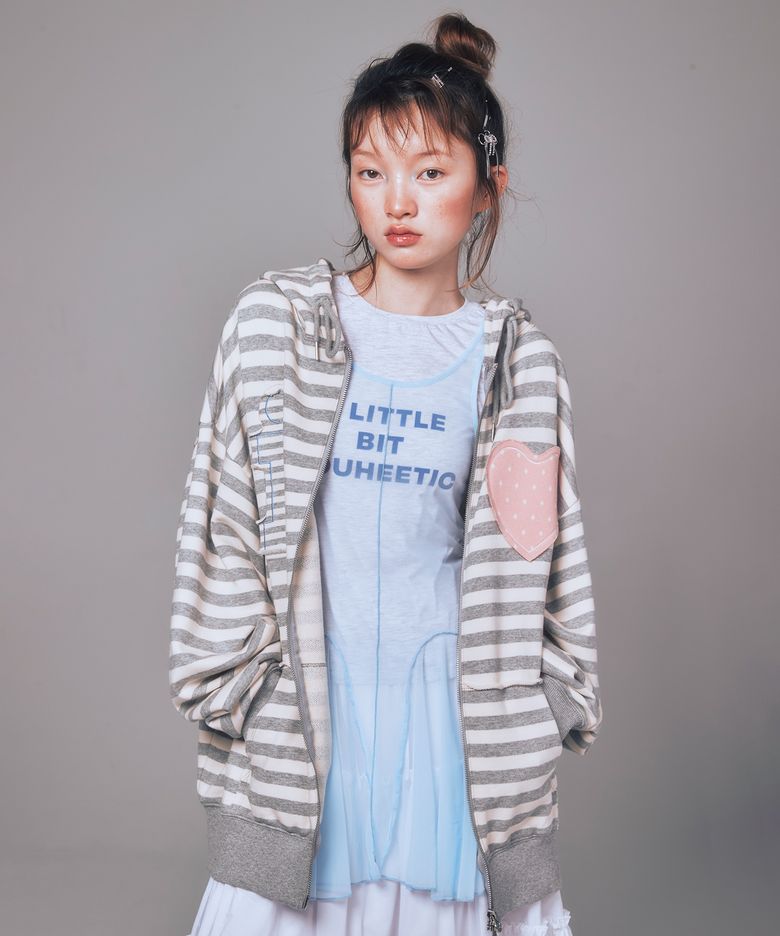 [브랜드위크 20%쿠폰] I LOVE APPLIQUE HOOD ZIP-UP MELANGE GREY