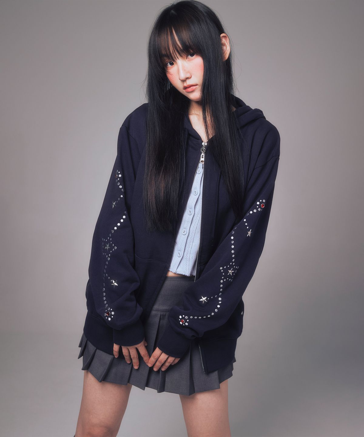 유희(YOUHEE) STAR HOTFIX HOOD ZIP-UP NAVY