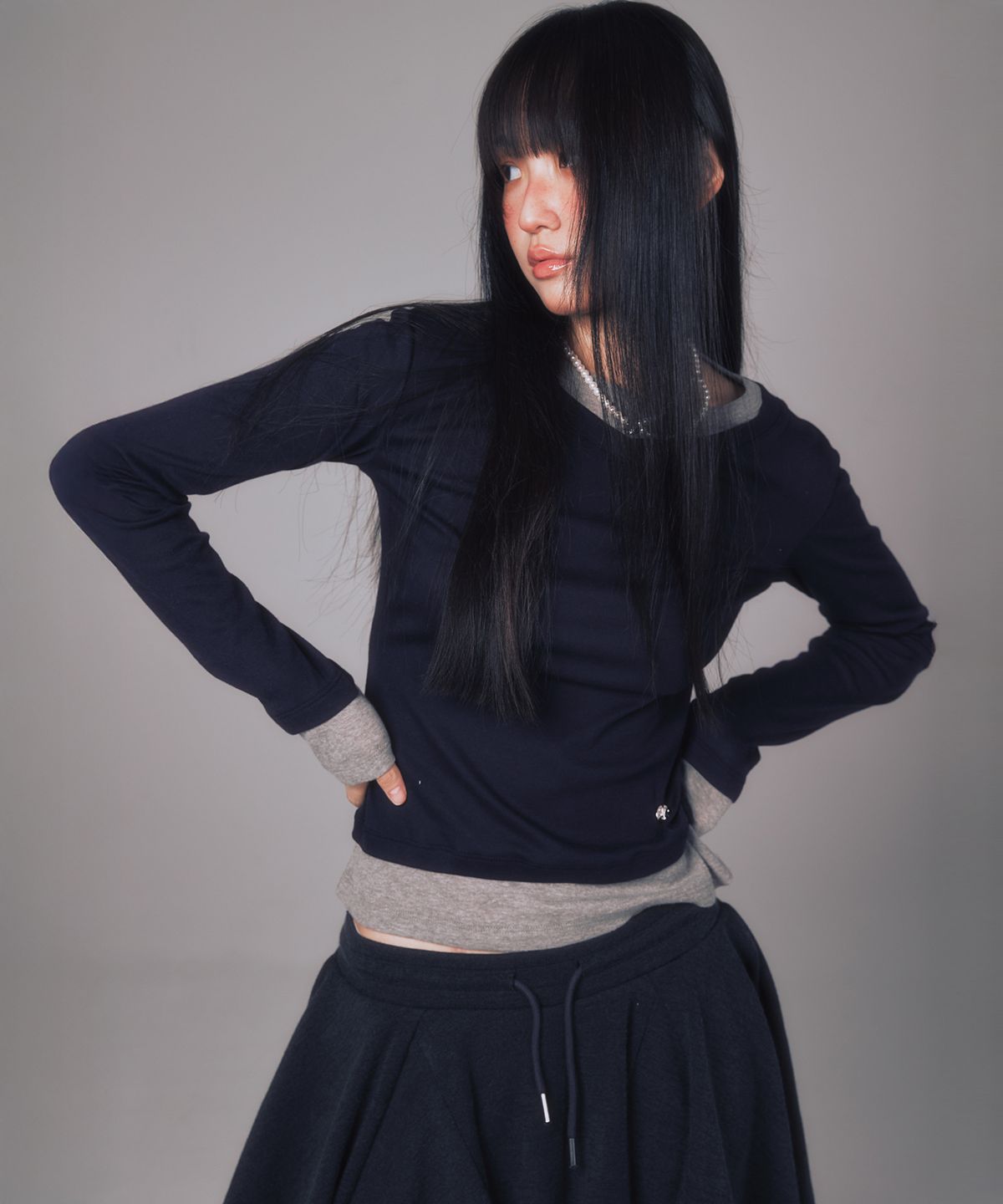 유희(YOUHEE) LAYERED LONG SLEEVE NAVY