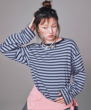 EYELET STRIPE LONG SLEEVE BLUE