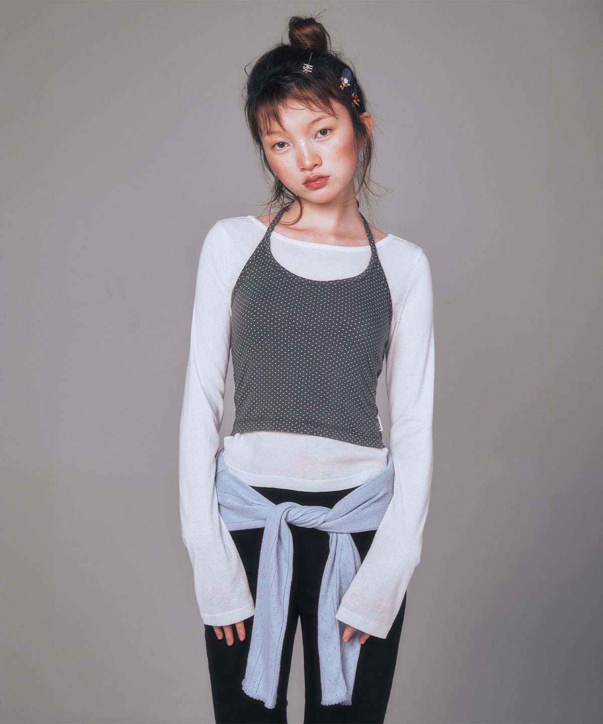 유희(YOUHEE) HALTER NECK LAYERED LONG SLEEVE WHITE