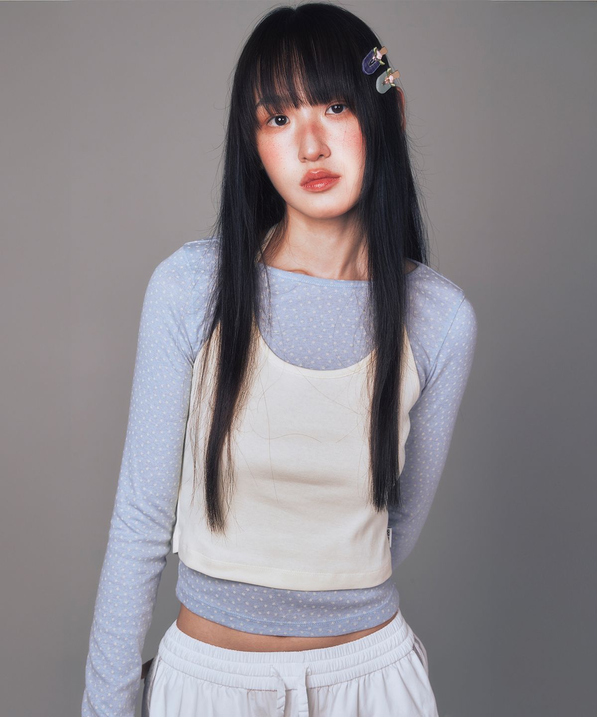 유희(YOUHEE) HALTER NECK LAYERED LONG SLEEVE LIGHT BLUE